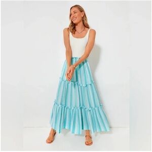 Tuckernuck Aquamarine Gauze Prado Striped Tiered Maxi Skirt 3XL